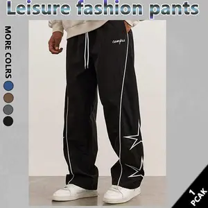 Men‘s Loose Sports Pants Men Trousers Star pattern embroidery designComfortable DesignAthleisure Style Bottoms Athletic Bottoms Gymwear streetwear fall outfits outfits men gym athletic clothes