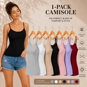 Buttery Soft Breathable Non See Through Double Lined Adjustable Spaghetti Strap U Neck Slim Fit Camisole Tank Top, Minimalist Trending Essential Basic Womenswear, Casual Layering Summer Daily Office Wear Outfits Inspo Tops Halter Bra