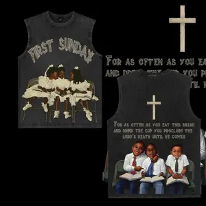 Men's Retro First Sunday Graphic Washed Tank Top Sleeveless Shirt