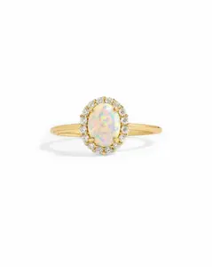 Sami Jewels Oval Opal Ring with Halo Details, Sterling Silver Opal Decorated Ring, 14k Gold Plated, Ideal for Everyday Wear, Lab Opal Stones, Sizes 4-10, Birthstone Jewelry