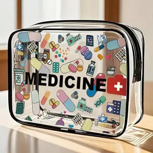 Medical-themed PVC toiletry bag, Travel cosmetic bags, Travel Essentials, zippered PVC travel organizer bag, lightweight fade-resistant toiletry bag, suitable for women, portable cosmetic case, easy to wipe clean, clever storage design