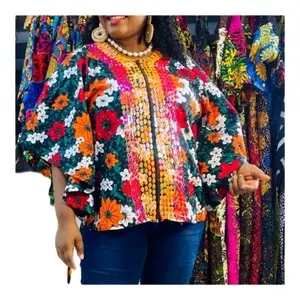 Beaded and Fully Stones Ankara Top in Vibrant Colors with Unique Patterns for Stylish Outfits in Bold Styles