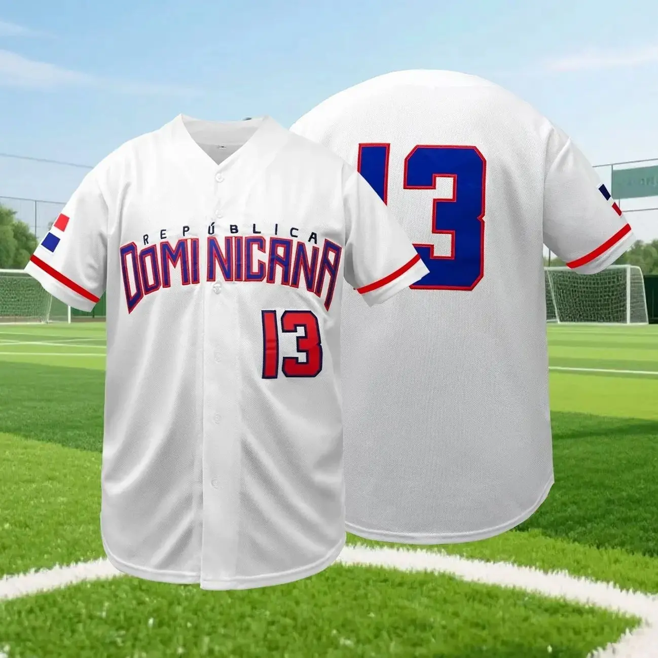 Dominican Republic Baseball Jersey Dominicana #13 Embroidered Shirt with Flag Patch Short Sleeve Fan Sportswear Top Jersey Unisex Style