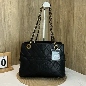 Pre-owned CHANEL black caviar grain calfskin PST tote bag with gold tone hardware 866 Quilted Work Bags Casual Commuter Bag