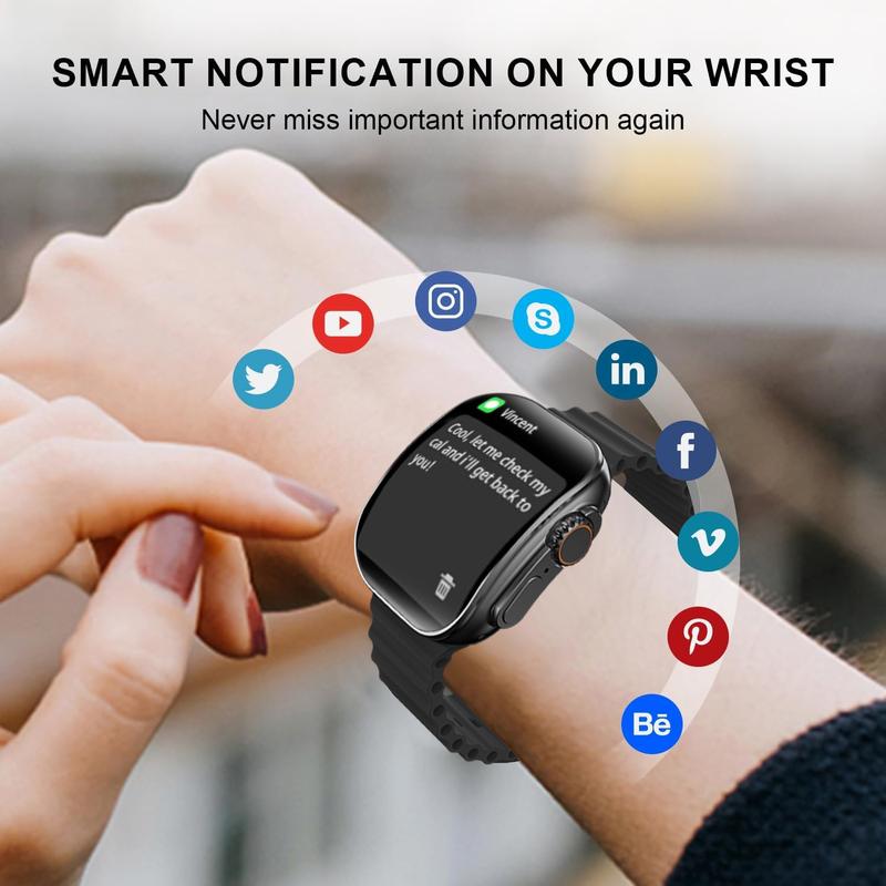 W&O Smart Watch with 2.02" Dial Wireless Calling Dialing 100+ Sport Modes Fitness Tracker with Various APP Reminders Call Message Reminder Touch Screen Compatible with iPhone Android Wearable Smart Bracelet Digital Wristwatch Fall Gift