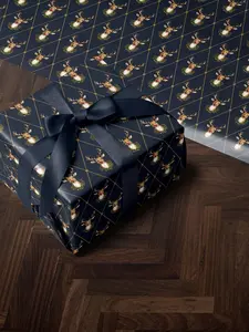 Navy Deer Wrapping Paper Christmas, Timeless Animal Design Gift Wrap, Premium Holiday Gift Wrap Maximalist Gift Wrap