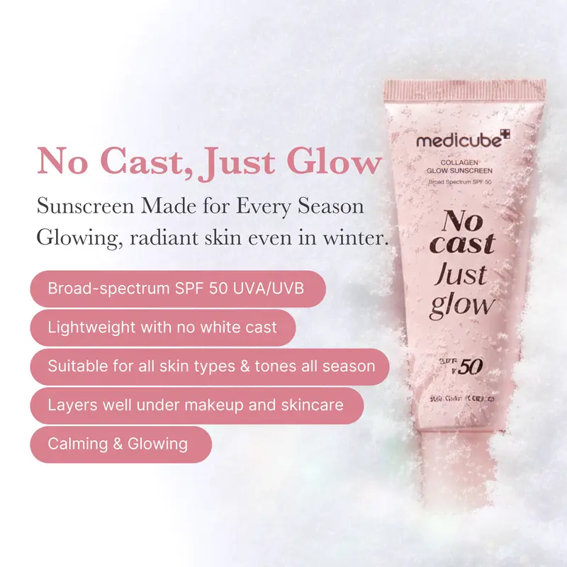[NEW] [medicube] No Cast Just Glow Collagen Sunscreen | SPF 50 Broad Spectrum Face Sunscreen | Lightweight, Non-Sticky, Hydrating Formula | No White Cast or Residue | Peptide, Cica for Soothing & Natural Glow 1