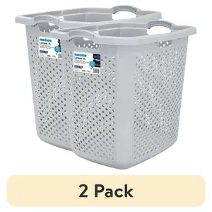 (2 pack) XL Lamper Plastic Laundry Basket 2.5 Bushel, Soft Silver, Adult / Tween