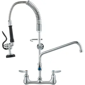 VEVOR Commercial Faucet with Pre-Rinse Sprayer, 25" Height, 8" Center, 12" Swing Spout, Wall Mount Kitchen Sink Faucet, Brass Constructed Device with Pull Down Spray, for 1/2/3 Compartment Sink