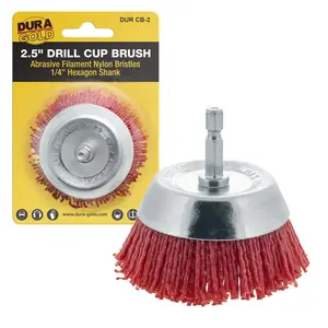 2.5" Abrasive Filament Nylon Bristle Cup Brush - 1/4" Hex Drill Shank Arbor, Coarse Grit Angle Grinder Brush for Truck Bed Liner Surface Prep, Sanding, Scuffing, Rust & Paint Removal