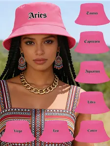 1PC Women's 12 Zodiac Fisherman Hat, Embroidered Breathable Sun Protection, Comfortable Fashion Hat for Vacation and Daily Use, Spring Summer