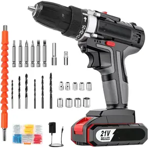 Cordless Drill Set 21v Power Drill Cordless With  & Charger, 84 count Accessories Electric Drills Variable Speed, 3/8" Keyless Chuck (Black kit)