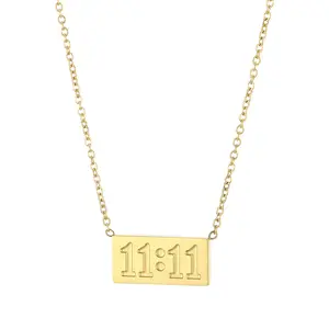 HENSY 11:11 Square Pendant Necklace – Poetcore Number Tag – 16" O-Link Chain – Stackable Minimalist Jewelry – Unisex Spiritual Daily Gift