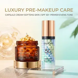 Vitamin C Capsule Cream & Primer Set — Luxurious Pre-Makeup Care — Capsule Cream: Hydrates, Moisturizes, and Softens Skin — Primer: Deeply Locks in Moisture & Evens Skin Tone with SPF 50 — Your Essential Morning Base Makeup Duo