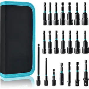 21PCS Magnetic Nut Driver Set, Impact Drill Driver Bit Set 1/4", Metric and SAE Nut Driver, Impact Socket Adapters, Bit Holder, Quick-Release Extensions with Storage Bag