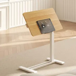 FLEXISPOT H7 PRO Mobile Standing Desk Adjustable Overbed Table Pneumatic with Wheels 90°Tiltable Portable Laptop Desk Rolling Computer Cart Foldable Bedside Table