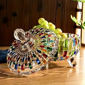A Stylish Glass Candy Jar with a Lid, Checkered Pattern Decorative Bowl - Snack Storage Container, Perfect for Snacks, Ideal for Christmas, Halloween, Thanksgiving - Fashionable Home and Office Decoration Gift