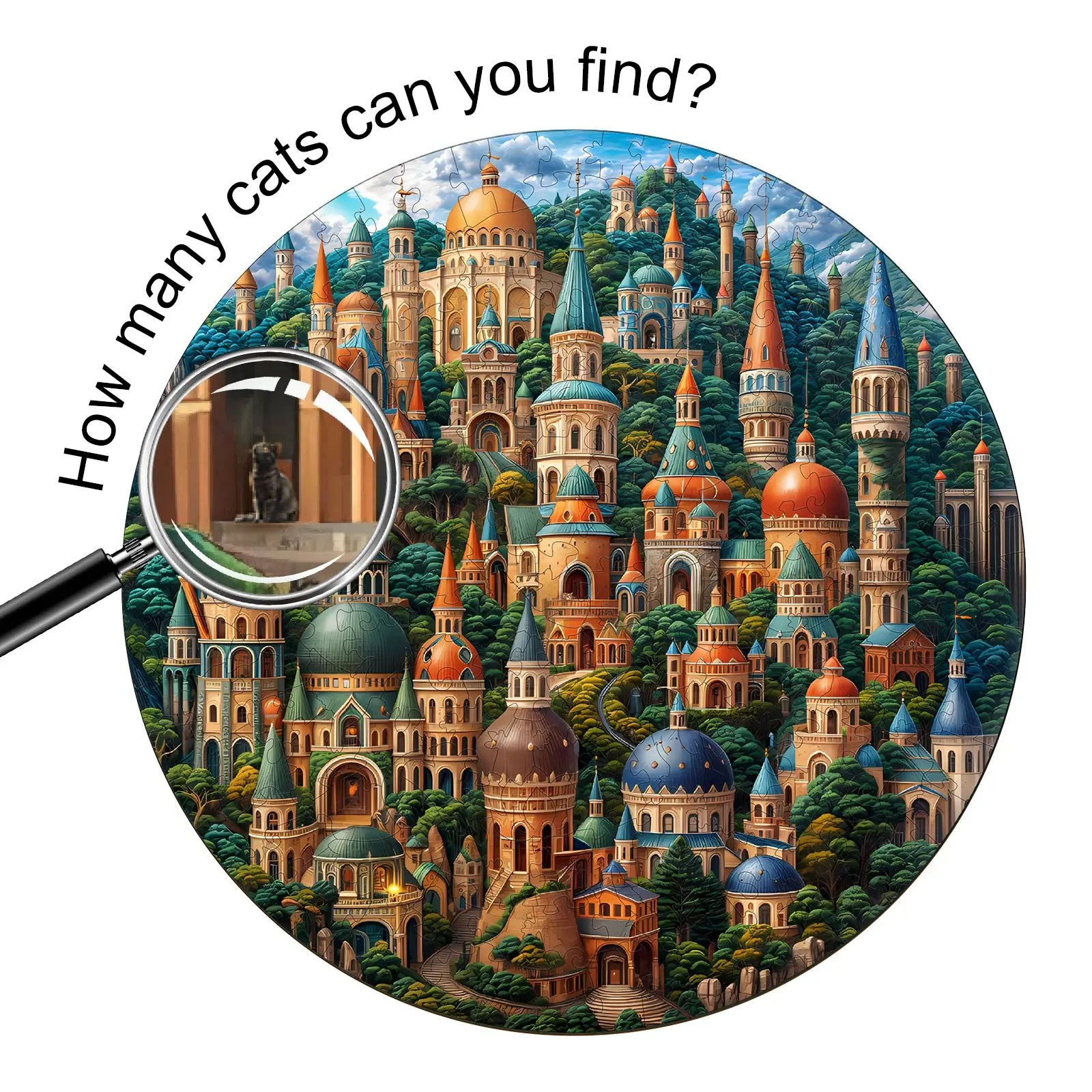 Seek and Find Cats Wooden Jigsaw Puzzle for Adults and Kids Unique Shape Animal Wood Puzzles Challenging Puzzle, Family Game Creative Gifts，Laser-Cut Durable HDF Wood Puzzle Fun