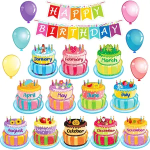 20 Pieces Happy Birthday Bulletin Board Set Classroom Birthday Chart Birthday Wall Decoration Cutouts Birthday Calendar Poster for School Class Bulletin Board Teaching Supply(Bright Style)