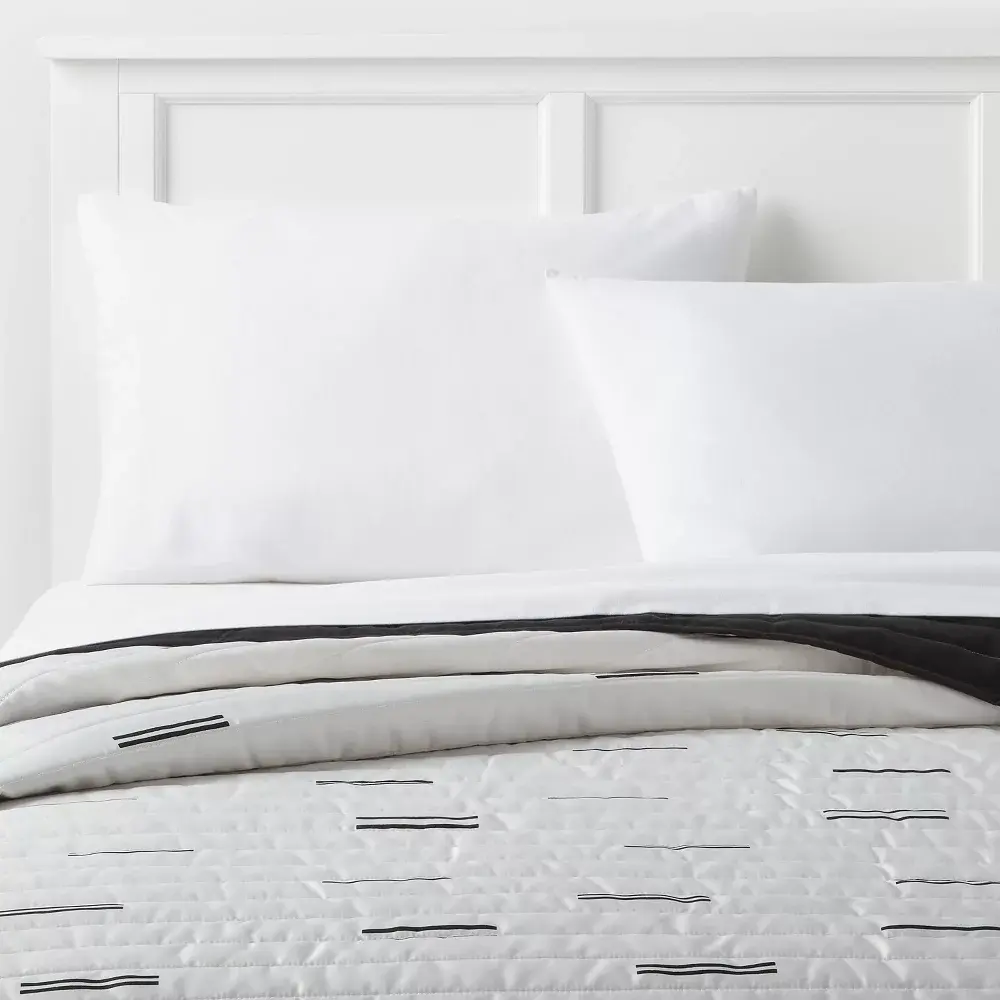 Twin/Twin Extra Long Satin Quilt White/Black - Room Essentials: Midweight Sateen Coverlet OEKO-TEX Certified