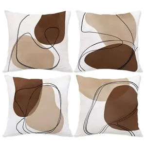 Modern Boho Geometric Pattern Decorative Pillow Covers, Set of 4, Hidden Zipper, Easy to Clean, for Bedroom, Living Room, Sofa, Car