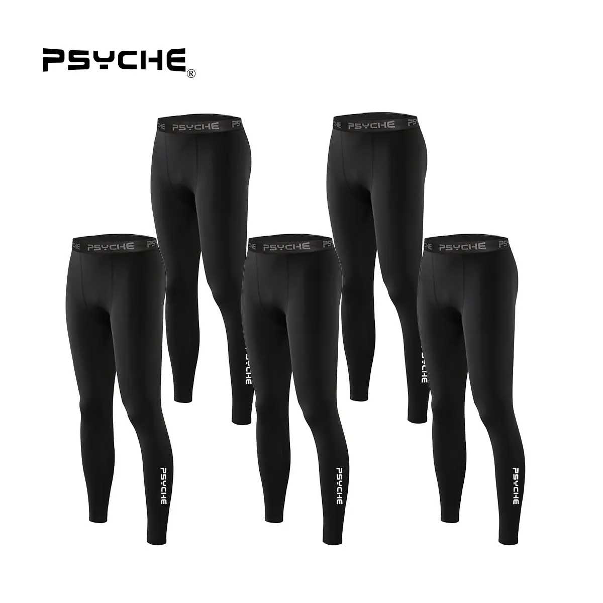 PSYCHE 5 Pack Men’s Compression Leggings Running Tights Workout Leggings Athletic Base Layer Pants for Sports Yoga Basketball