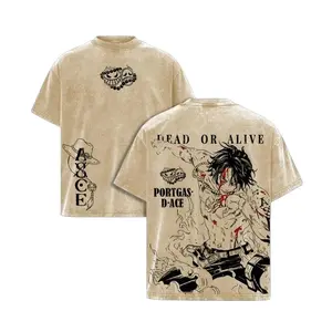 ACE Vintage Tee - Stylish Anime T-Shirt for Fans, Double Printed Oversize Lightweight Acid Washed Graphic Tee, Perfect One Piece Anime Merchandise