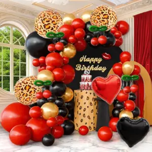 Cheetah Print Balloon Arch Kit Red Black Gold Cherry Leopard Heart Balloons for Party Decor