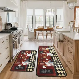Two-Piece Kitchen Rug Set, Plaid Chef Scene Non-Slip Indoor Outdoor Carpet, Fashion Floor Mat for Hallway Entryway
