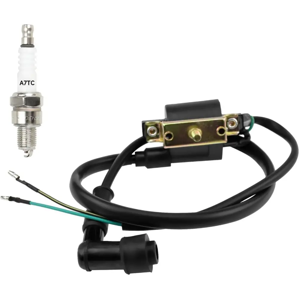 12V Ignition Coil with Over-Voltage Protection & 1×A7TC Spark Plug for 50cc,70cc,110cc,125cc Apollo, Tao Tao, Coolster 3050A-3050D 110cc ATV Quad 4 Wheeler Dirt Bike Parts