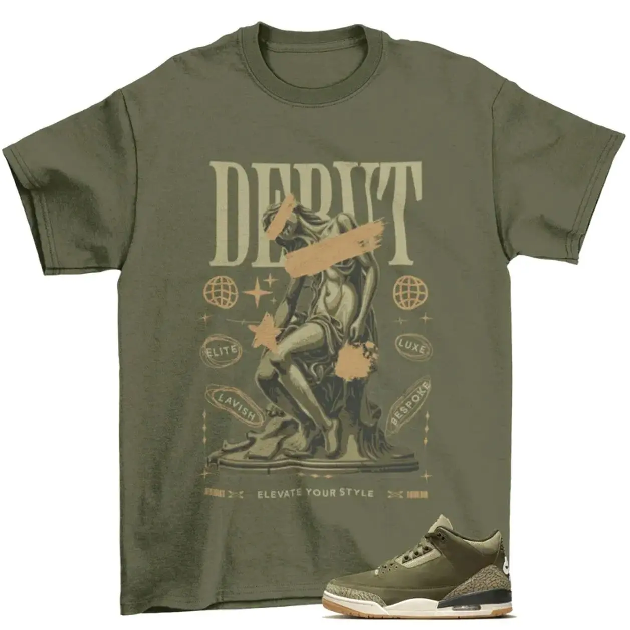 Debut JD 3 Family Affair Medium Olive Matching Sneaker Tee Shirt