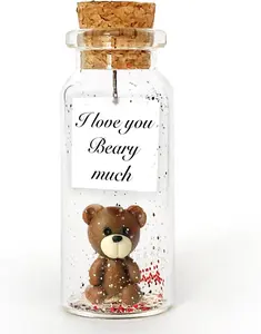 Cute Girlfriend and Boyfriend Gifts - Personalized Anniversary Present for Her Him - Custom Photo Birthday Gift Bottle (Brown Bear - I Love You Beary Much, Gift Bottle)