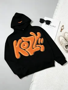 Menswear Bold KOZY Hoodie - Graffiti Bubble Letter Print Pullover, Loose Fit, Casual Streetwear, Street Punk Y2K Style, Ideal for Holiday & Everyday Outfits