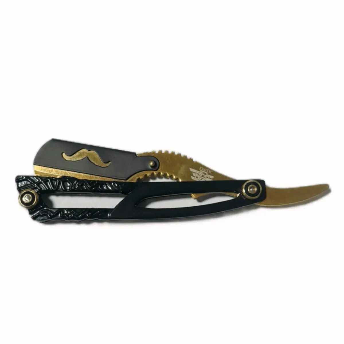 Black and Gold Premium Mustache Engraved Barber Shop Straight Edge Razor Eyebrow Shaping and Beard Cutting