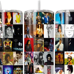 MJ Collage 20oz Tumbler With QR Music Code (rubber bottom & metal straw) Drink ware