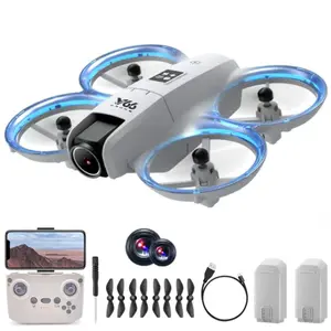 Mini dual-camera drone with propeller guard, altitude hold, one-key takeoff & landing, 3D stunts, dual batteries, smart obstacle avoidance, stable hover, APP remote control and LED lights, easy to operate for novice users.