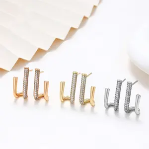 （X099）Minimalist Geometric Cubic Zirconia Stud Earrings | Stylish Design, Unique Jewelry for Women | Great as a Birthday Gift and Holiday Surprise Gold Plated