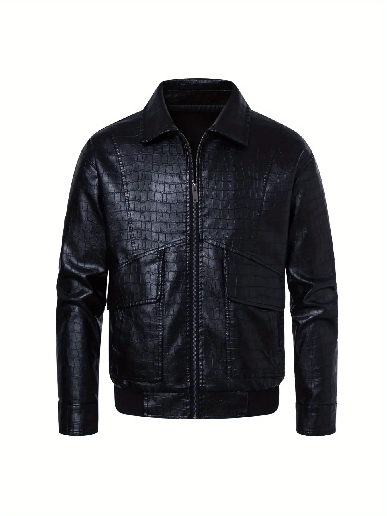 Men's fashionable black PU leather jacket - stand-up collar motorcycle suit windproof casual baseball collar, zipper pocket, loose fit, machine washable, perfect for casual wear, stylish and slimming PU leather jacket for men