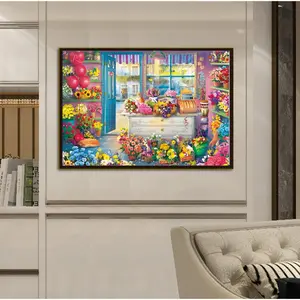 Flower Shop Pattern DIY Cross Stitch Kit, DIY Cross Stitch Kit, DIY Embroidery Supplies for Home Decor