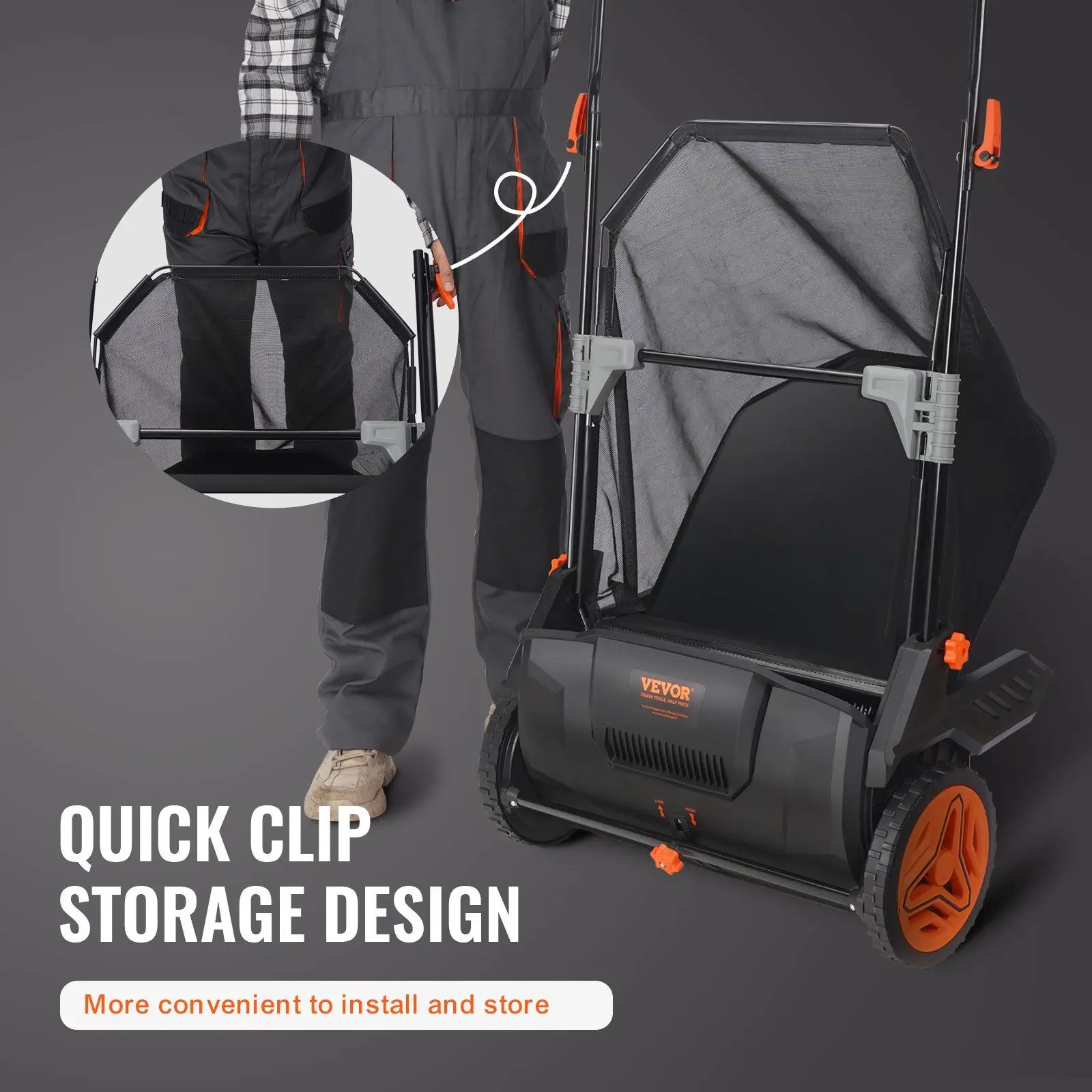 Spring new arrivals Push Lawn Sweeper, 21-inch Leaf & Grass Collector, Strong Rubber Wheels & Heavy Duty Thickened Steel Durable to Use with Large Capacity 3.5 cu. ft. Mesh Collection Hopper Bag, 2 Spinning Brushes