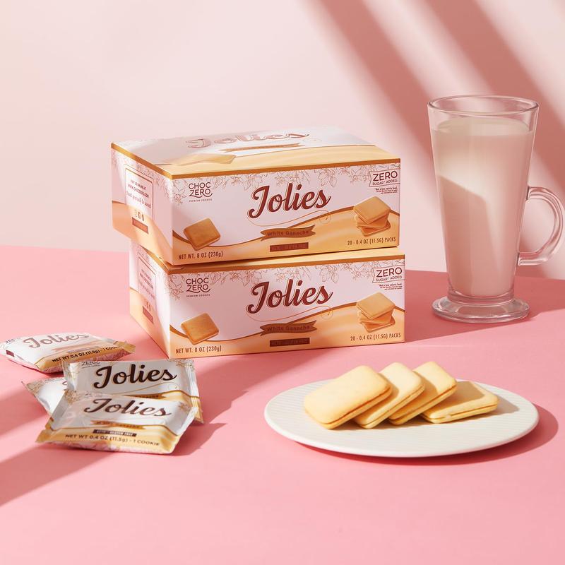 ChocZero Chocolate Cookies, White Chocolate Jolies – Gluten Free, No Added Sugar, 20 Crispy Chocolate Filled Keto Cookies Per Box, 8 Ounce