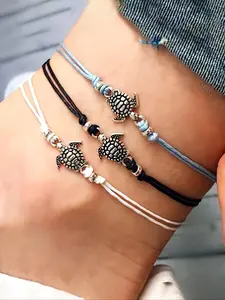Vintage Jute Rope Turtle Anklet Bracelet Set, Unique Versatile Beach Vacation Jewelry, 3 Piece Boho Style Accessory