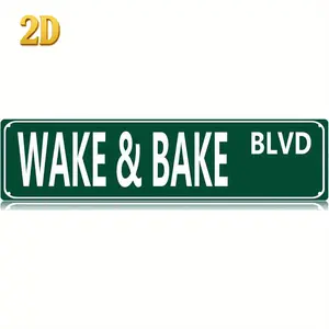 Wake & Bake Blvd Metal Aluminum Sign 16x4 Inch Slim Vintage Wall Art Decor for Home Bar Cafe Garage Indoor Outdoor Humorous Gift for Mother's Day Father's Day