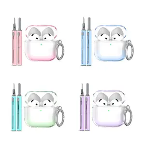AirPods 4 Protection Case Set, Tpu Gradient Color Anti-Drop Cover + Three Brush Head Cleaning Pen, Silver Round Buckle, Multi-Color Options