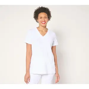 QVC Belle Beach by Kim Gravel Women's Poolside Terry Animal Jacquard V-Neck Top