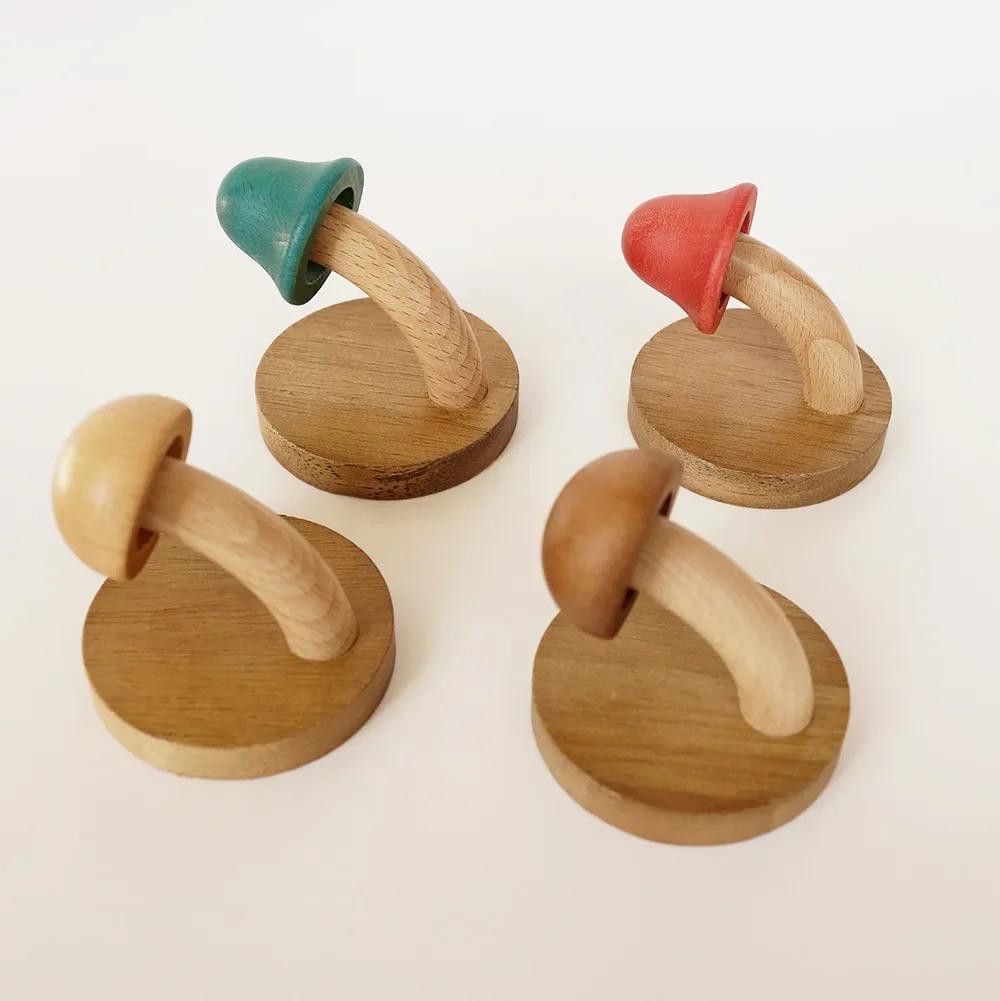 4PCS Wooden Mushroom Coat Hooks, Wall Mounted Towel Hanger, Solid Wood, Colorful, Set of Hooks with Screws (4 hooks & 8 screws)