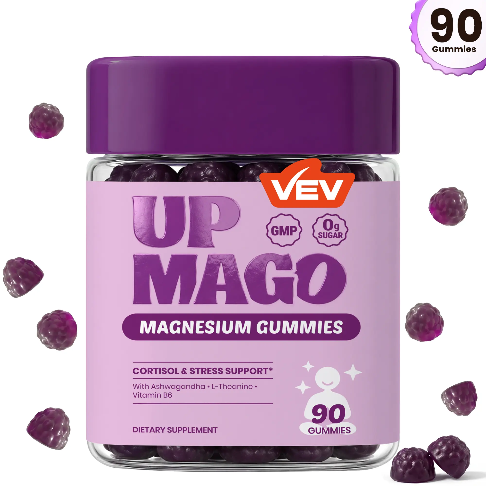 VEV UPMAGO Magnesium Bisglycinate Gummies with Ashwagandha, L-Theanine & B6 – 90ct, Zero Sugar VEV UPMAGO Magnesium Bisglycinate Gummies with Ashwagandha, L-Theanine & B6 – 90ct, Zero Sugar
