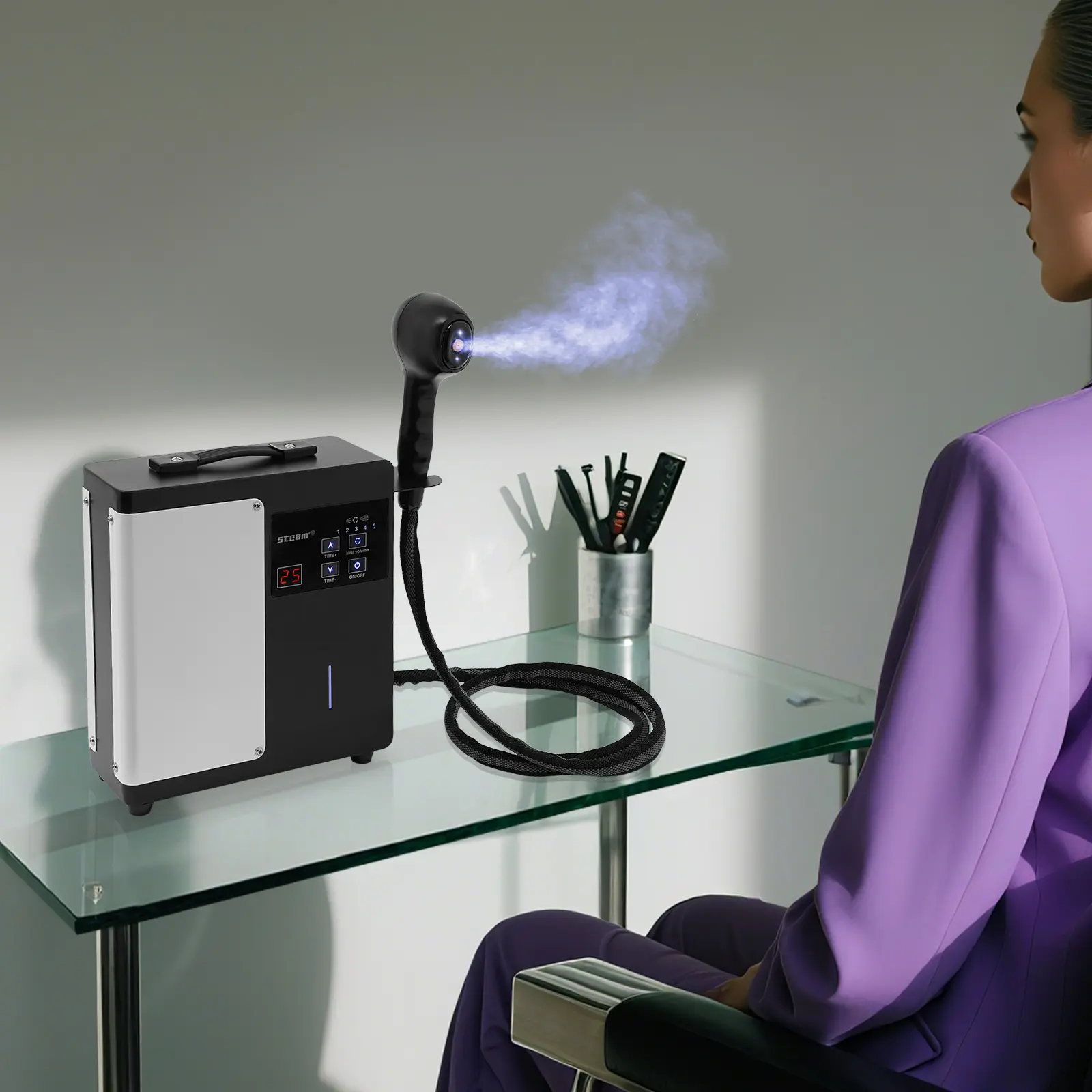 CNCEST Hot Mist Hair Steamer Nano Hair Steamer 1250W 110V 60Hz 12A with 500ml Water Bottle & Full Touch Digital Display for Home & Travel Use