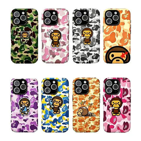 Bape Camo Streetwear Shockproof Cellphone Cover - Waterproof, Impact-Resistant Hard Casing, Dispersion Tech, Flexible Rubber Liner, Glossy UV-Protected 2-Piece Design for iPhone 17/16/15/14/13/12/11 Pro Max/Plus Handheld Devices, Phone Accessories