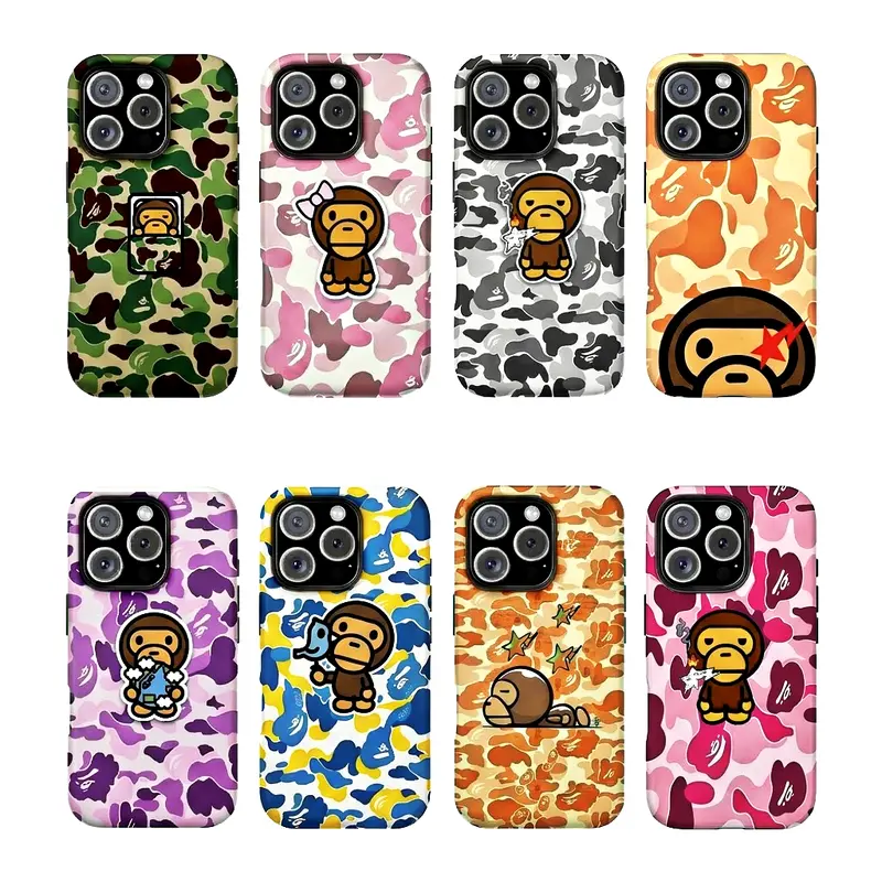 Bape Camo Streetwear Shockproof Cellphone Cover - Waterproof, Impact-Resistant Hard Casing, Dispersion Tech, Flexible Rubber Liner, Glossy UV-Protected 2-Piece Design for iPhone 17/16/15/14/13/12/11 Pro Max/Plus Handheld Devices, Phone Accessories